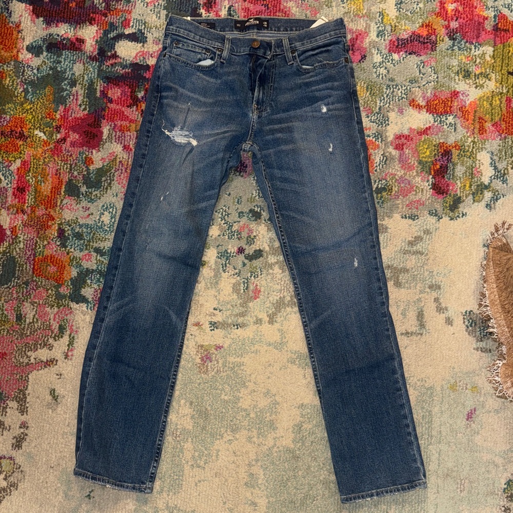 Hollister Men's Distressed Blue Bootcut Jeans
